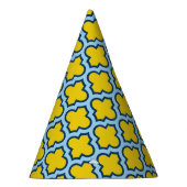 Geel en Baby Blue Trellis, Lattice, Quatrefoil Feesthoedjes (Rechts)