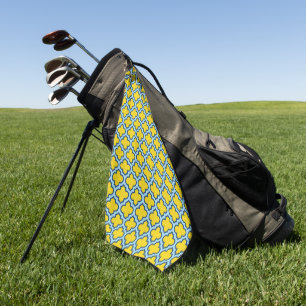 Geel en Baby Blue Trellis, Lattice, Quatrefoil Golfhanddoek