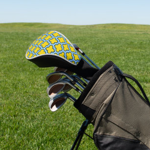Geel en Baby Blue Trellis, Lattice, Quatrefoil Golfheadcover