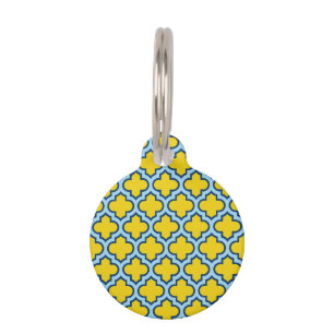 Geel en Baby Blue Trellis, Lattice, Quatrefoil Huisdierpenning