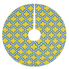 Geel en Baby Blue Trellis, Lattice, Quatrefoil Kerstboom Rok