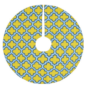 Geel en Baby Blue Trellis, Lattice, Quatrefoil Kerstboom Rok