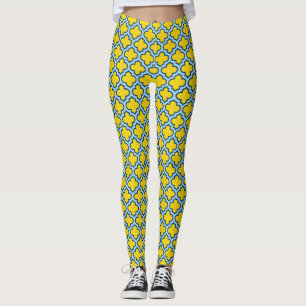 Geel en Baby Blue Trellis, Lattice, Quatrefoil Leggings