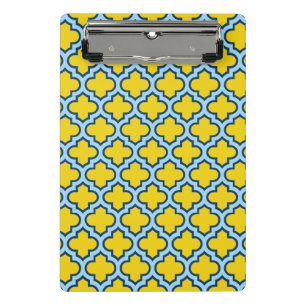 Geel en Baby Blue Trellis, Lattice, Quatrefoil Mini Klembord