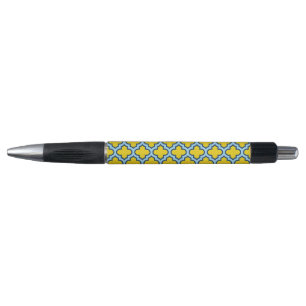 Geel en Baby Blue Trellis, Lattice, Quatrefoil Pen