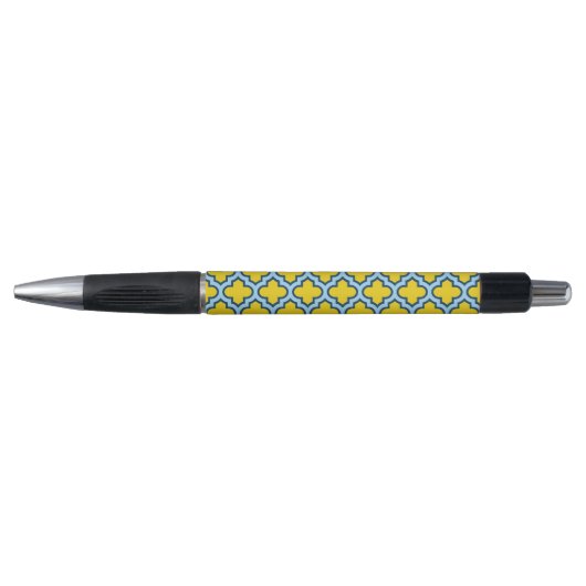 Geel en Baby Blue Trellis, Lattice, Quatrefoil Pen (Voorkant)