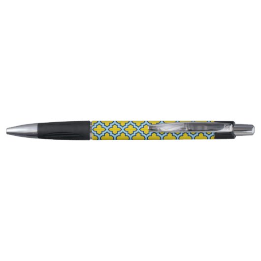 Geel en Baby Blue Trellis, Lattice, Quatrefoil Pen (Achterkant)