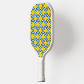 Geel en Baby Blue Trellis, Lattice, Quatrefoil Pickleball Paddle (Links)