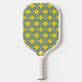 Geel en Baby Blue Trellis, Lattice, Quatrefoil Pickleball Paddle (Achterkant)