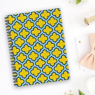 Geel en Baby Blue Trellis, Lattice, Quatrefoil Planner