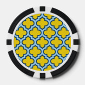 Geel en Baby Blue Trellis, Lattice, Quatrefoil Poker Chips (Voorkant)