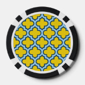 Geel en Baby Blue Trellis, Lattice, Quatrefoil Poker Chips (Achterkant)