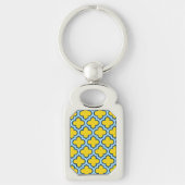 Geel en Baby Blue Trellis, Lattice, Quatrefoil Sleutelhanger (Voorkant)