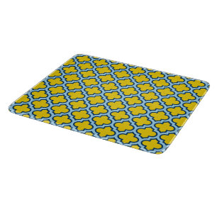Geel en Baby Blue Trellis, Lattice, Quatrefoil Snijplank
