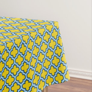 Geel en Baby Blue Trellis, Lattice, Quatrefoil Tafelkleed
