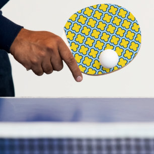 Geel en Baby Blue Trellis, Lattice, Quatrefoil Tafeltennisbatje