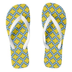 Geel en Baby Blue Trellis, Lattice, Quatrefoil Teenslippers