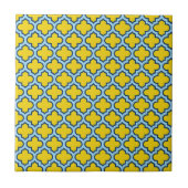 Geel en Baby Blue Trellis, Lattice, Quatrefoil Tegeltje (Voorkant)
