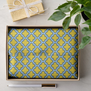 Geel en Baby Blue Trellis, Lattice, Quatrefoil Tissuepapier