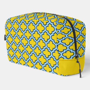 Geel en Baby Blue Trellis, Lattice, Quatrefoil Toilettasje