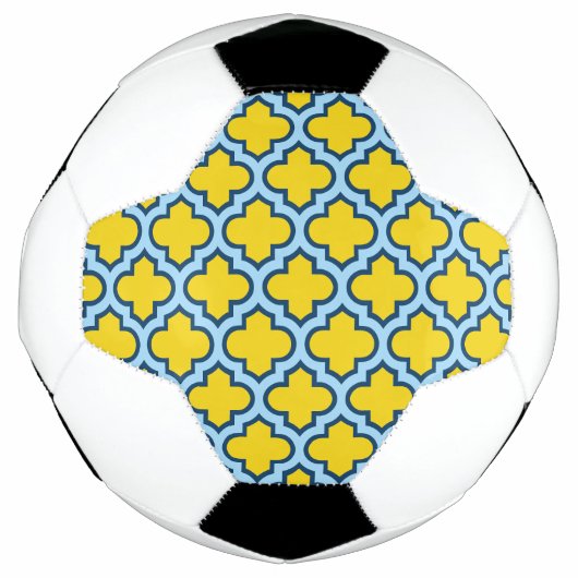 Geel en Baby Blue Trellis, Lattice, Quatrefoil Voetbal (Voorkant)