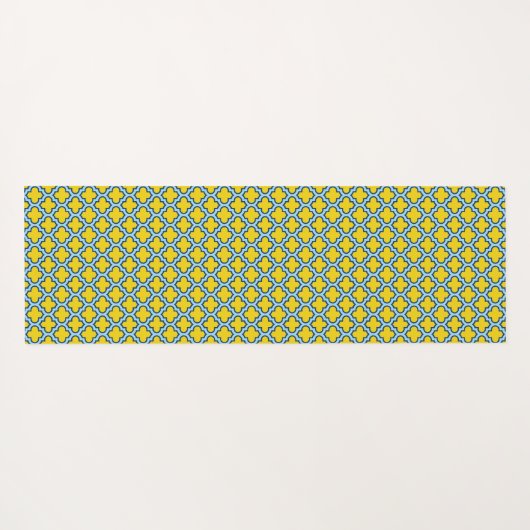 Geel en Baby Blue Trellis, Lattice, Quatrefoil Yogamat (Achterkant (horizontaal))