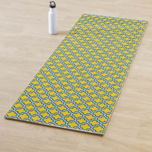 Geel en Baby Blue Trellis, Lattice, Quatrefoil Yogamat