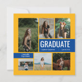 Geel en blauw 6 Foto Afstuderen Uitnodiging (Voorkant)