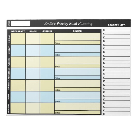 Geel en blauw Aangepast Notitieblok voor wekelijks (Voorkant)