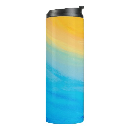 Geel en blauw Abstract gekleurd Thermosbeker (Gedraaid links)