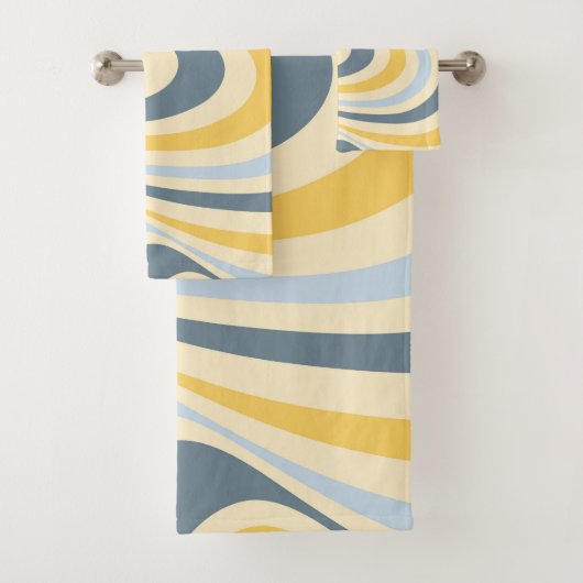 Geel en blauw abstract wervelingsontwerp bad handdoek (Insitu)