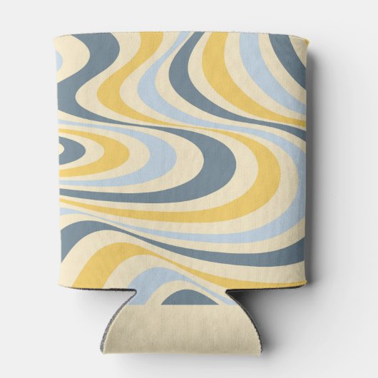 Geel en blauw abstract wervelingsontwerp blikjeskoeler (Achterkant)