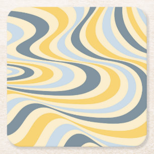 Geel en blauw abstract wervelingsontwerp kartonnen onderzetters
