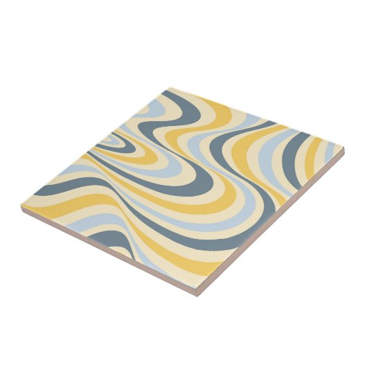 Geel en blauw abstract wervelingsontwerp tegeltje (Zijkant)