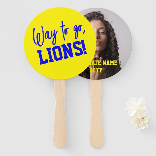 Geel en Blauw Afstuderen Ceremonie Handwaaier (Voorkant en achterkant)