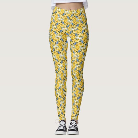 Geel en Blauw Algemeen Floral Leggings (Voorkant)