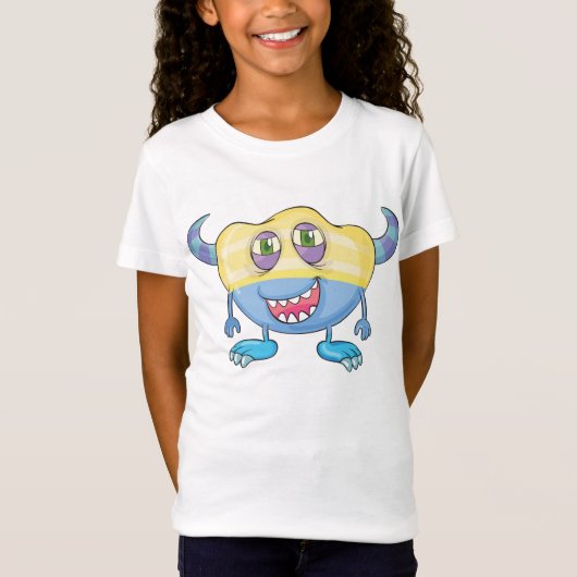 Geel en blauw Alien Strange Girls T-Shirt (Voorkant)
