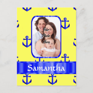 Geel en blauw ankerpatroon briefkaart