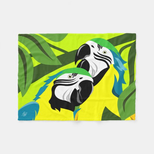 Geel en Blauw Ara Fleece Deken (Voorkant (Horizontaal))