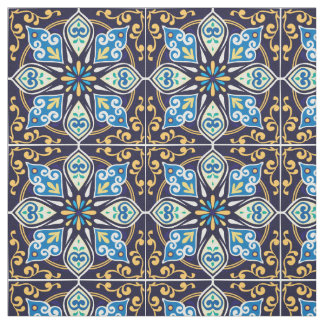 Geel en blauw Azulejos Fabric Stof