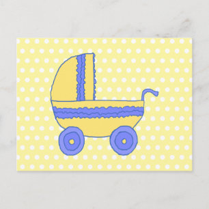 Geel en Blauw Baby Stroller. Briefkaart