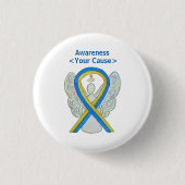 Geel en blauw bewustzijn Ribbon Angel Pin Button (Voorkant)