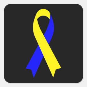 Geel en blauw bewustzijn Ribbon door Janz Black Vierkante Sticker