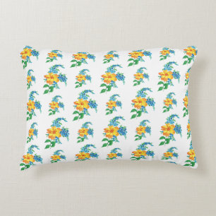 Geel en Blauw Bloem Accent Kussen
