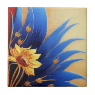 Geel en blauw bloem Keramische Tegel Tegeltje