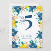 Geel en Blauw Bloem Nummer Tafel voor Huwelijksfee Bedankkaart (Voorkant)