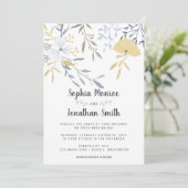 Geel en Blauw Bloemen Branches Huwelijk Kaart (Staand voorkant)