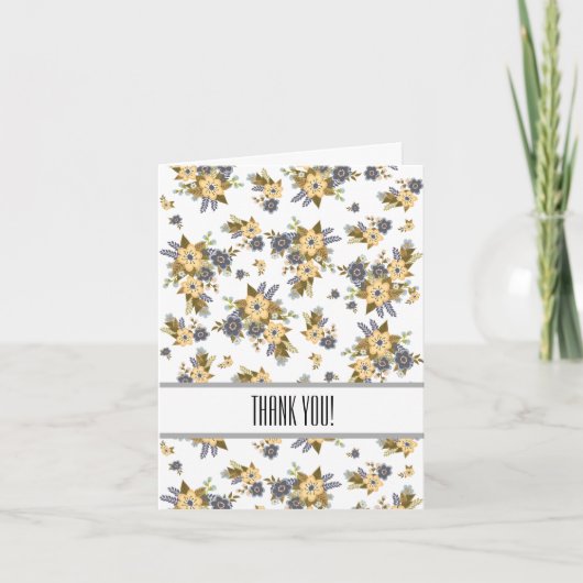 Geel en Blauw Bloemen Dank u Bedankkaart (Voorkant)