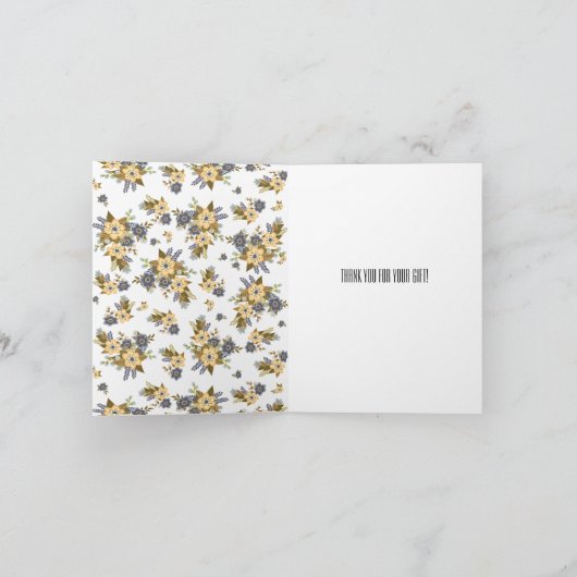 Geel en Blauw Bloemen Dank u Bedankkaart (Binnen)