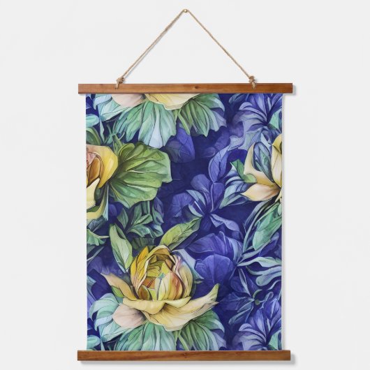 Geel en Blauw Bloemen Hangend Wandkleed (Voorkant)